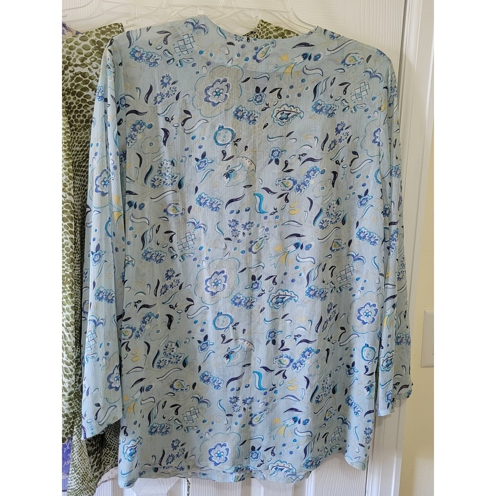 Susan Graver Style Tunic Tops 1X Sheer Lot Of 3 Purple Green Blue Longsleeve - Picture 5 of 16